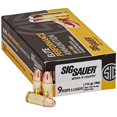 Sig Sauer Ammo FMJ 9mm 115 Grain FMJ 50 Rounds [E9