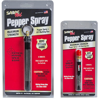 Sabre Key Ring Baton Pepper Spray 5-3/4inHx3/4W .1