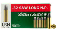 Sellier & Bellot Ammo 32 S&W LRN 100 Grain 50 Roun