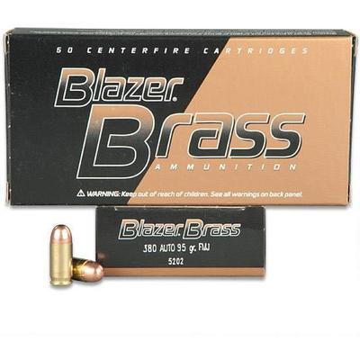 CCI Ammo Blazer Brass 380 ACP FMJ 95 Grain 50 Roun