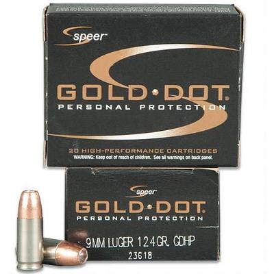 Speer Ammo Gold Dot 9mm 124 Grain Gold Dot HP 20 R