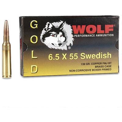 Wolf Ammo Gold 6.5x55mm FMJ 139 Grain 20 Rounds [G