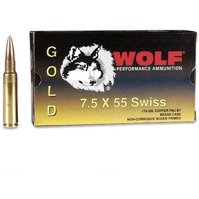 Wolf Ammo Gold 7.5x55mm Swiss FMJ 174 Grain 20 Rou