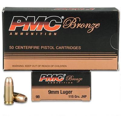 PMC Ammo Bronze 9mm JHP 115 Grain 50 Rounds [9B]