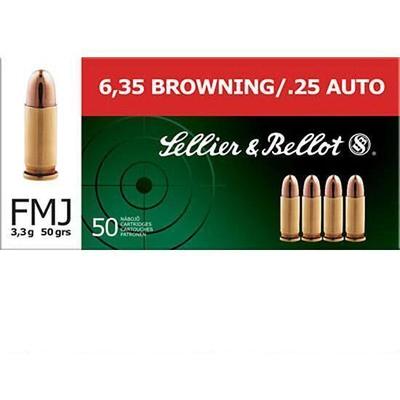Sellier & Bellot Ammo 25 ACP FMJ 50 Grain 50 R