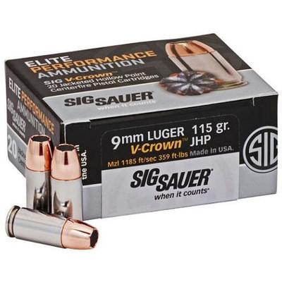 Sig Sauer Ammo V-Crown 9mm 115 Grain JHP 20 Rounds