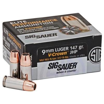 Sig Sauer Ammo V-Crown 9mm 147 Grain JHP 20 Rounds