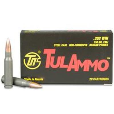 Tula Ammo 308 Winchester FMJ 150 Grain Steel Case Tula Ammo 308 Winchester FMJ 150 Grain Steel Case