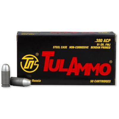 Tula Ammo 380 ACP FMJ 91 Grain 50 Rounds [TA380910