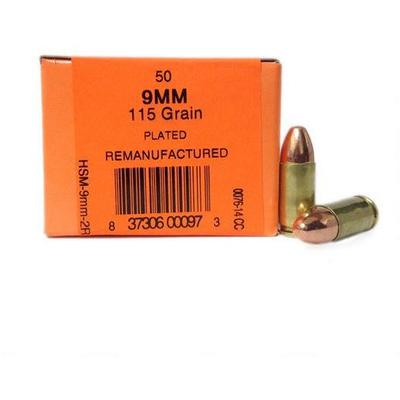 HSM Ammo Remanufactured 9mm 124 Grain FMJ RN 50 Ro