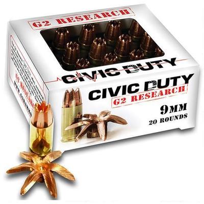 G2 Research Civic Duty 9mm 100 Grain HP 20 Rounds G2 Research Civic Duty 9mm 100 Grain HP 20 Rounds