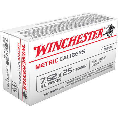 Winchester Ammo Metric 7.62x25mm Tokarev 85 Grain Winchester Ammo Metric 7.62x25mm Tokarev 85 Grain