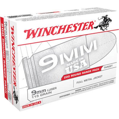 Winchester Ammo USA 9mm 115 Grain FMJ 200 Rounds [