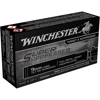 Winchester Ammo Suppressed 9mm 147 Grain FMJ 50 Ro