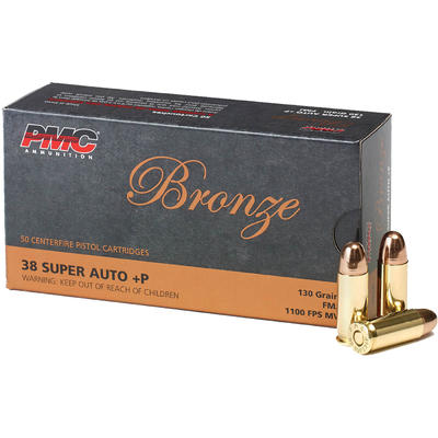 PMC Ammo Bronze 38 Super+P FMJ 130 Grain 50 Rounds