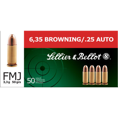 Sellier & Bellot Ammo 25 ACP FMJ 50 Grain 50 R