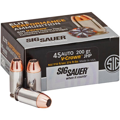 Sig Sauer Ammo Elite V-Crown 45 ACP JHP 200 Grain