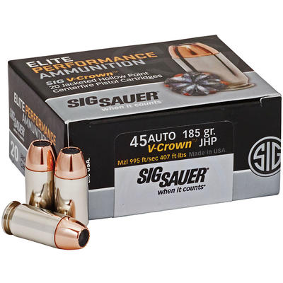 Sig Sauer Ammo V-Crown JHP 45 ACP 185 Grain JHP 20