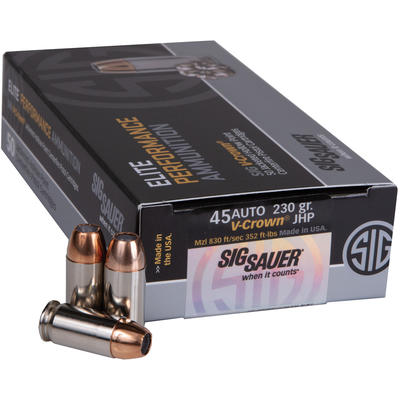 Sig Sauer Ammo Elite V-Crown JHP 45 ACP 230 Grain