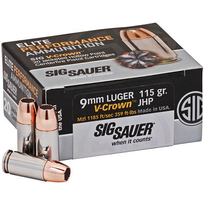 Sig Sauer Ammo V-Crown 9mm 115 Grain JHP 20 Rounds