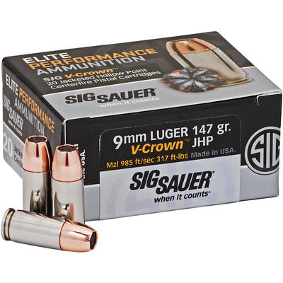 Sig Sauer Ammo V-Crown 9mm 147 Grain JHP 20 Rounds