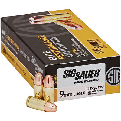 Sig Sauer Ammo FMJ 9mm 115 Grain FMJ 50 Rounds [E9