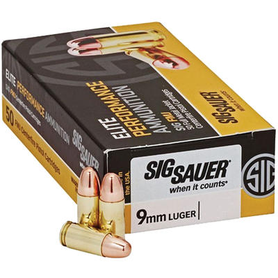 Sig Sauer Ammo Elite Ball 9mm 124 Grain FMJ 50 Rou Sig Sauer Ammo Elite Ball 9mm 124 Grain FMJ 50 Rou
