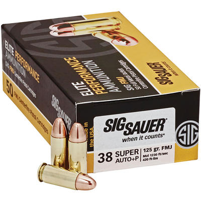 Sig Sauer Ammo FMJ 38 Super+P 125 Grain FMJ 50 Rou