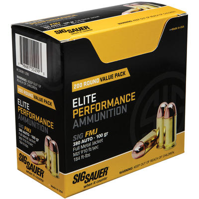 Sig Sauer Ammo Elite Ball 380 ACP 100 Grain FMJ 20