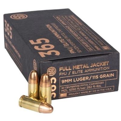 Sig Sauer Ammo Elite Ball FMJ 9mm 115 Grain FMJ 50
