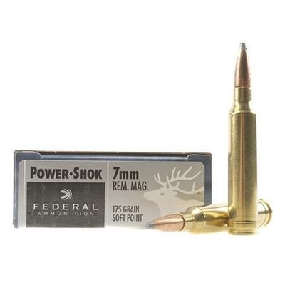 Federal Ammo Power-Shok 7mm Magnum SP 175 Grain 20 Federal Ammo Power-Shok 7mm Magnum SP 175 Grain 20