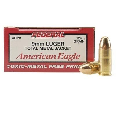Federal Ammo American Eagle 9mm TMJ 124 Grain 50 R