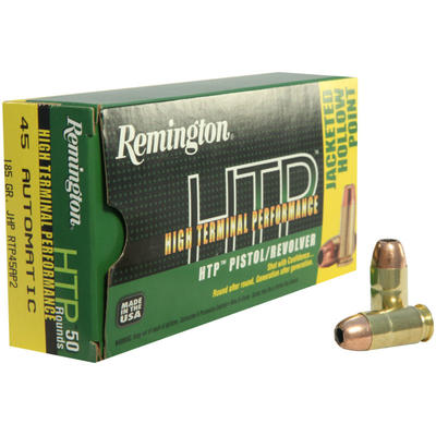 Remington Ammo HTP 45 ACP 185 Grain JHP 50 Rounds