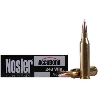 Nosler Ammo Trophy 243 Winchester 90 Grain AccuBon