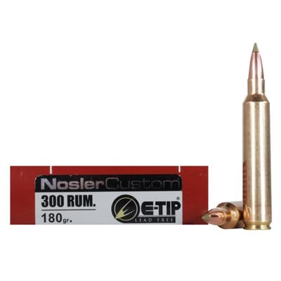 Nosler Ammo Custom 300 RUM 180 Grain E-Tip Lead-Fr
