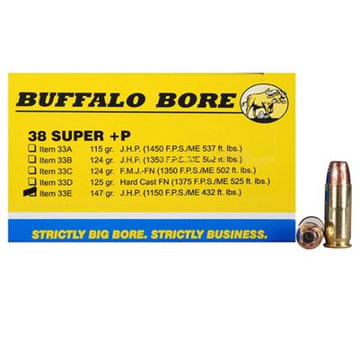 Buffalo Bore Ammo 38 Super+P JHP 147 Grain 20 Roun