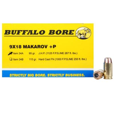 Buffalo Bore Ammo 9mm+P Makarov JHP 95 Grain 20 Ro
