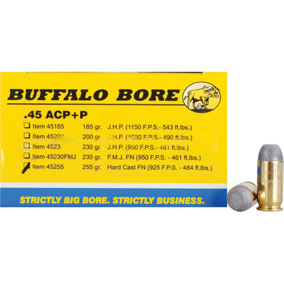 Buffalo Bore Ammo 45 ACP+P Hard Cast Flat Nose 255