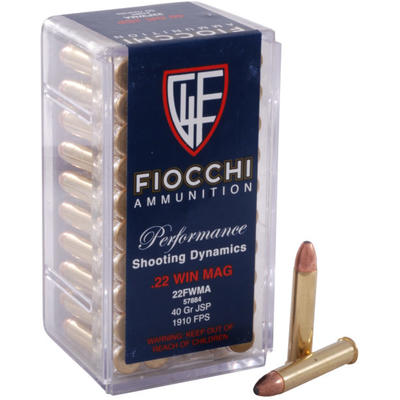 Fiocchi Rimfire Ammo .22 Magnum (WMR) JSP 40 Grain