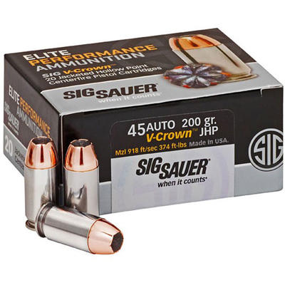 Sig Sauer Ammo Elite V-Crown 45 ACP JHP 200 Grain