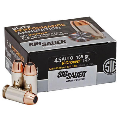 Sig Sauer Ammo V-Crown JHP 45 ACP 185 Grain JHP 20