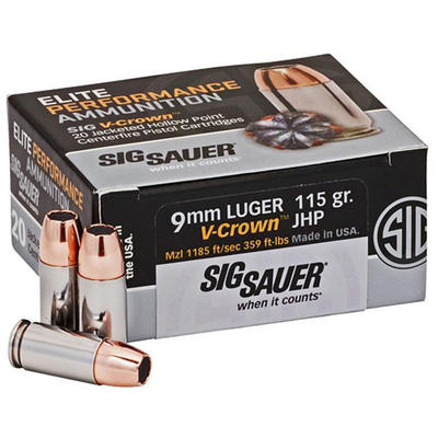 Sig Sauer Ammo V-Crown 9mm 115 Grain JHP 20 Rounds