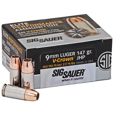 Sig Sauer Ammo V-Crown 9mm 147 Grain JHP 20 Rounds