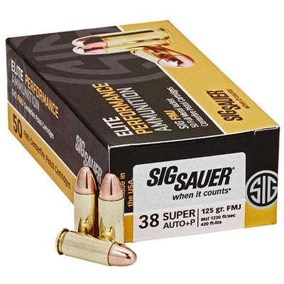 Sig Sauer Ammo FMJ 38 Super+P 125 Grain FMJ 50 Rou
