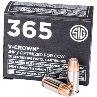 Sig Sauer Ammo V-Crown 9mm 115 Grain JHP 20 Rounds