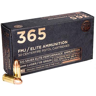 Sig Sauer Ammo Elite Ball FMJ 9mm 115 Grain FMJ 50