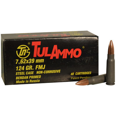Tula Ammo FMJ AK-47 7.62x39mm 124 Grain FMJ 40 Rou Tula Ammo FMJ AK-47 7.62x39mm 124 Grain FMJ 40 Rou
