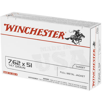 Winchester Ammo 7.62x51mm (7.62 NATO) FMJ 147 Grai