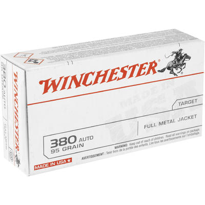 Winchester Ammo USA 380 ACP FMJ 95 Grain 50 Rounds