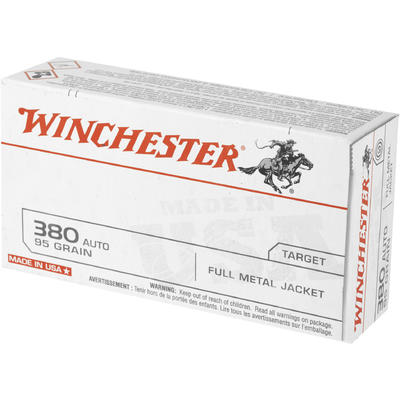 Winchester Ammo USA 380 ACP FMJ 95 Grain 50 Rounds Winchester Ammo USA 380 ACP FMJ 95 Grain 50 Rounds